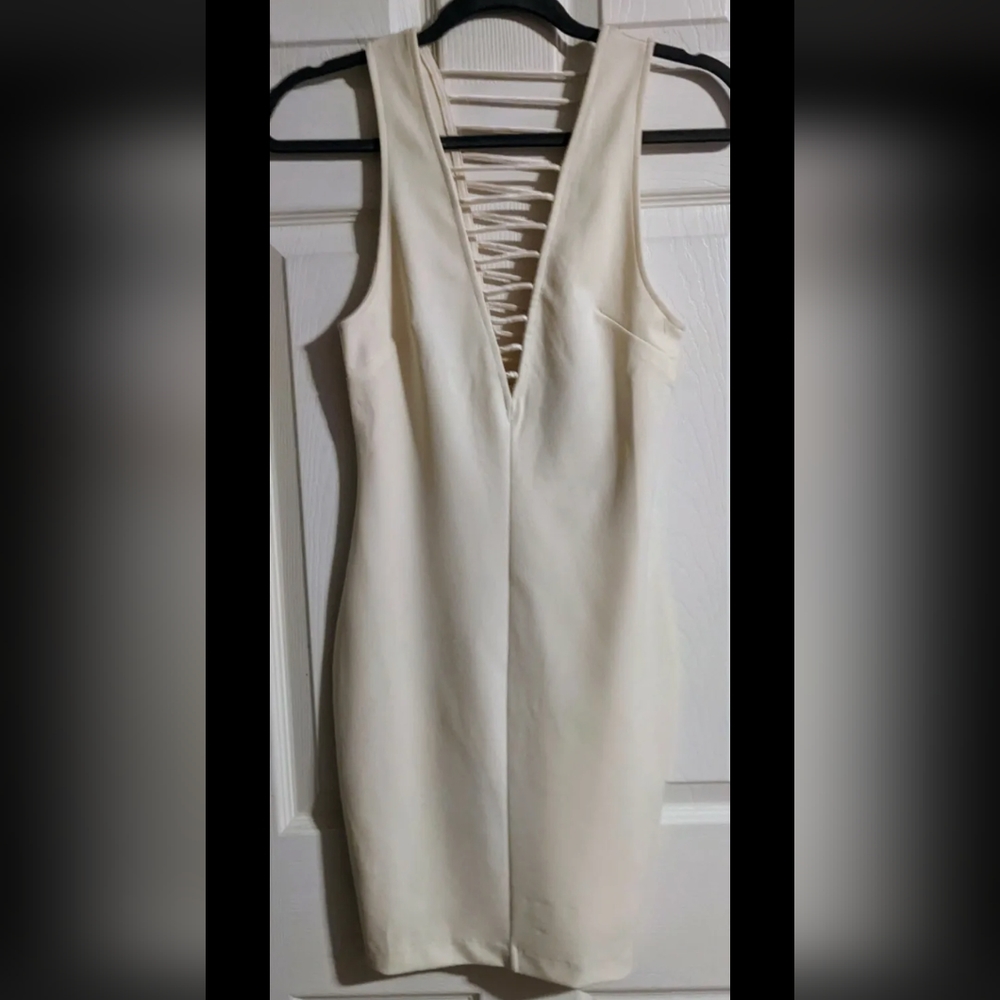 H&M Cream Bodycon Mini Dress 2/4  Ivory V-Neck Sleeveless Y2K Holiday Party